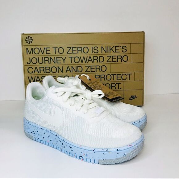 New! Nike Air Force 1 Crater FlyKnit White Blue Women’s Sneakers Shoes - Picture 5 of 15